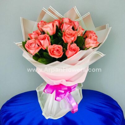 Orange Rose Bouquet with white paper - Image 2
