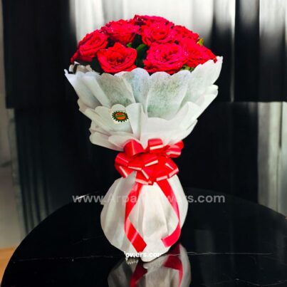 Red Rose Bouquet with white paper packing