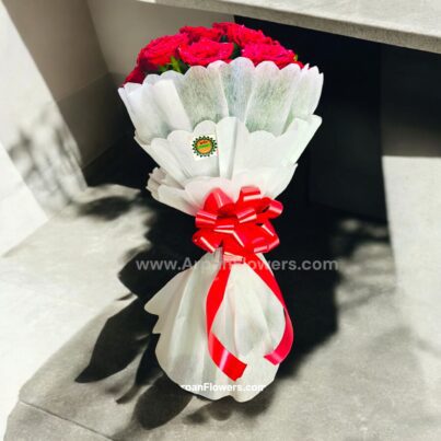 Red Rose Bouquet with white paper packing