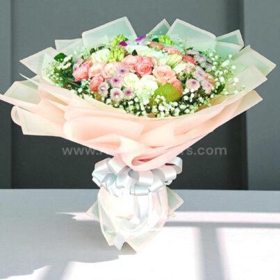Mix Pink Flowers With Pink Paper Packing
