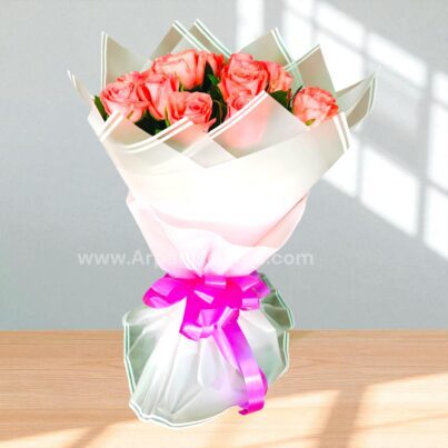 Orange Rose Bouquet with white paper
