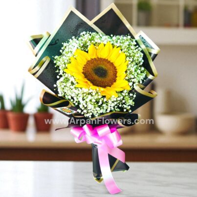 Baby's Breath With Single Sunflower Bouquet