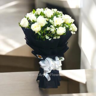 White Rose in Black Paper Packing