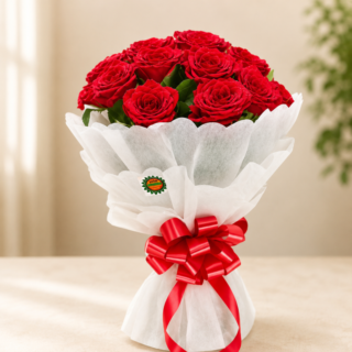 Red Rose Bouquet with white paper packing
