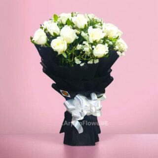 White Rose in Black Paper Packing