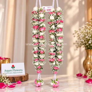 White and Pink Rose Varmala