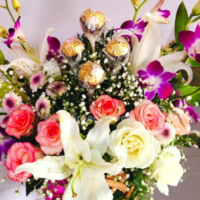 Lily And Orchid in Basket Bouquet - Image 5