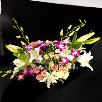 Lily And Orchid in Basket Bouquet - Image 2