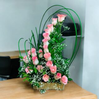 Pink Rose Bouquet in Basket