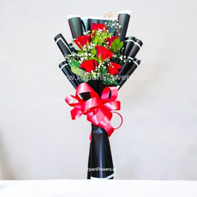 Red Rose Bouquet with Black paper