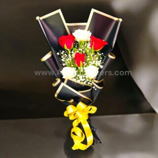 White and Red Rose Bouquet with