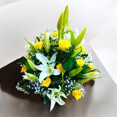 White Lily with Yellow Rose in a Basket