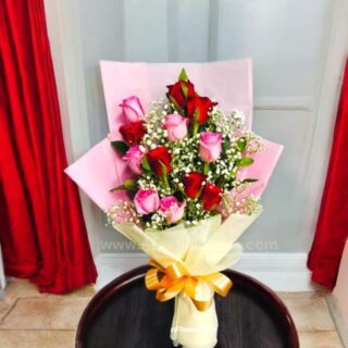 Pink and Rose Bouquet With Pink & white paper