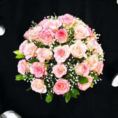 Pink Rose in Basket With Baby's Breath - Image 2