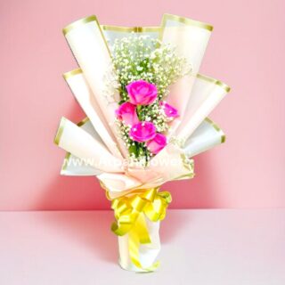 Pink Rose with Pink Paper Bouquet