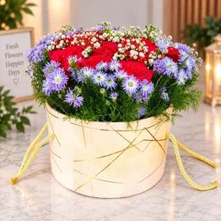 Red Rose in Pink Box Bouquet