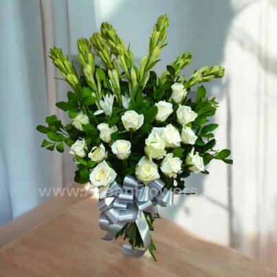 White rose With Rajnigandha Bouquet