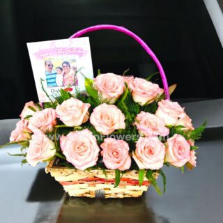 Pink Rose in a basket with Photo