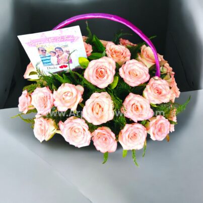 Pink Rose in a basket with Photo