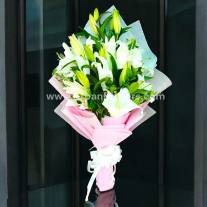 White lily With Pink Paper Packing