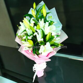 White lily With Pink Paper Packing