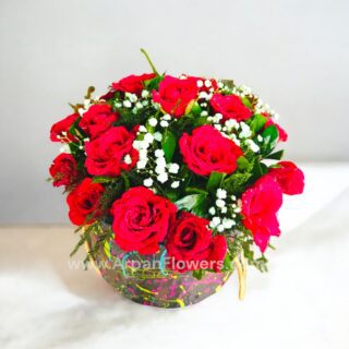 Red Rose in a Box with baby's breath