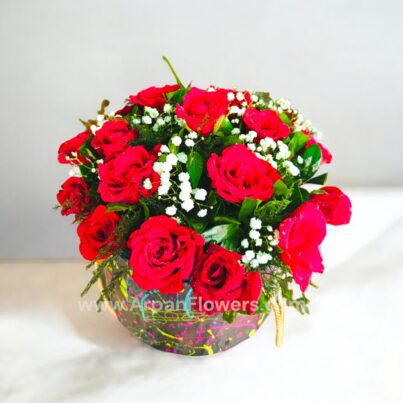 Red Rose in a Box with baby's breath