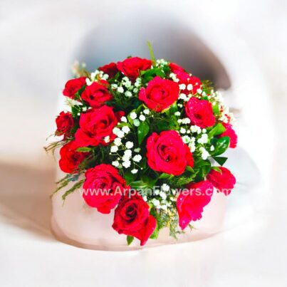 Red Rose in a Box with baby's breath