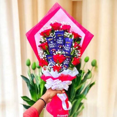 Chocolate With Red Rose Bouquet