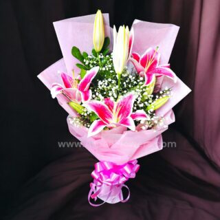 Pink Lily Bouquet with Baby's breath