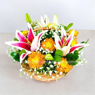 Small Basket Bouquet With Pink Lily