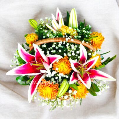 Small Basket Bouquet With Pink Lily - Image 3