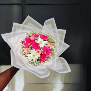 Pink & White Mixed Flower Bouquet with Roses and Gerberas