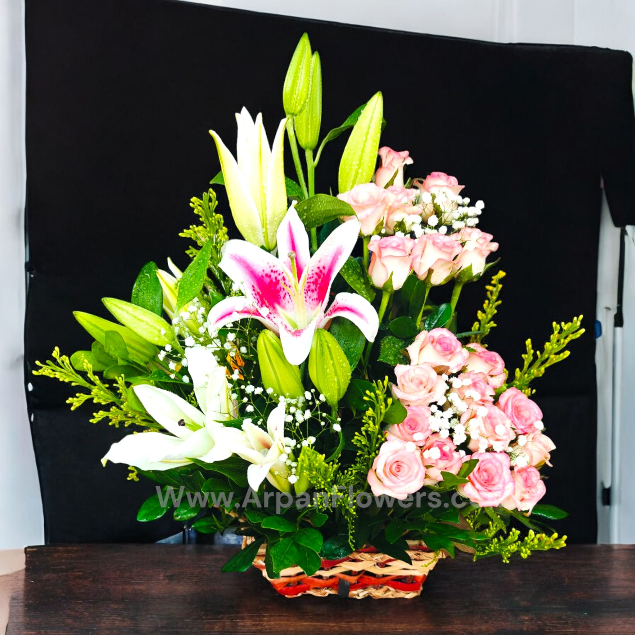 Pink Lily with Pink Rose 1 Pink Lily with Pink Rose