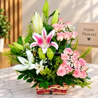 Pink Lily with Pink Rose