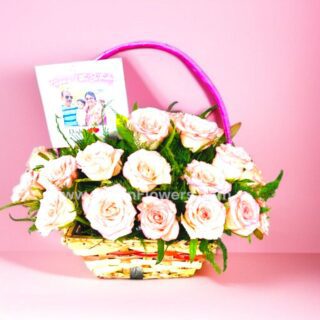 Pink Rose in a basket with Photo
