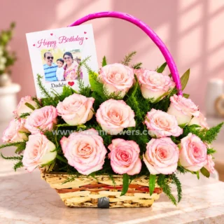 Pink Rose in a basket with Photo