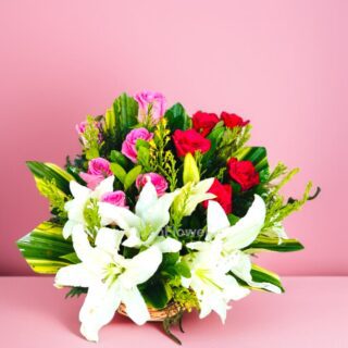 White Lily and Rose In Basket
