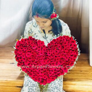 Home 24 Red Rose in Heart with Baby's Breath