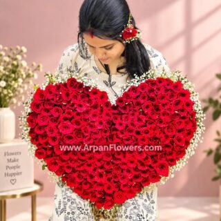 Red Rose in Heart with Baby's Breath