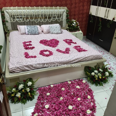 Bed Decoration with rose and Flowers 1 Birthday Bed Decoration