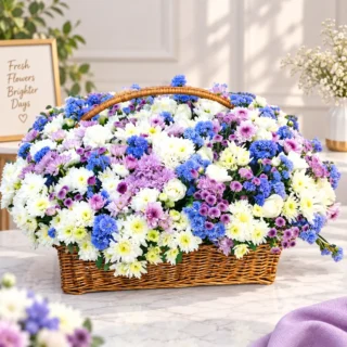 Mix White Flowers in basket Bouquet