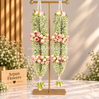 Baby's breath and Pink Rose Varmala or Garland