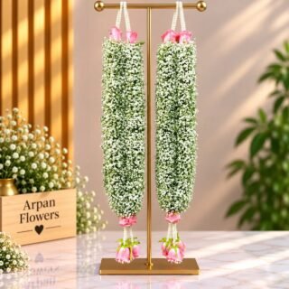 Baby's breath and Pink Rose Varmala or Jaimala
