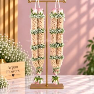 Light Pink Rose Petals With Baby's Breath Varmala or Jaimala