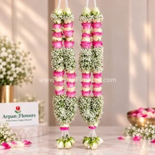 Pink Rose With Baby's Breath Varmala or Jaimala