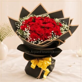 Red Rose Bouquet With Baby's Breath