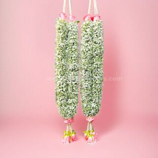 Baby's breath and Pink Rose Varmala or Jaimala