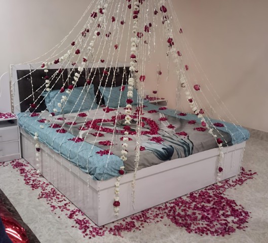 Bed Decoration With Rajnigandha and Rose 2 First Night Bed Decoration