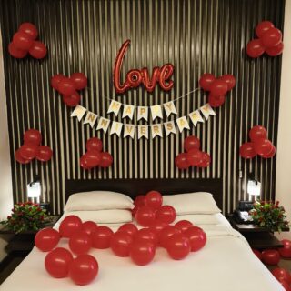 Anniversary Bed Decoration with Red Baloon